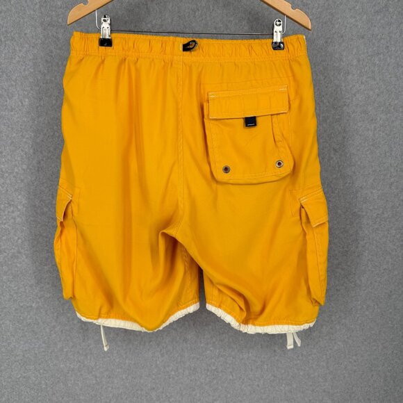 Abercrombie Fitch VTG Swim Trunks Size L Yellow White Logo Flip Waist Beach - Picture 6 of 14